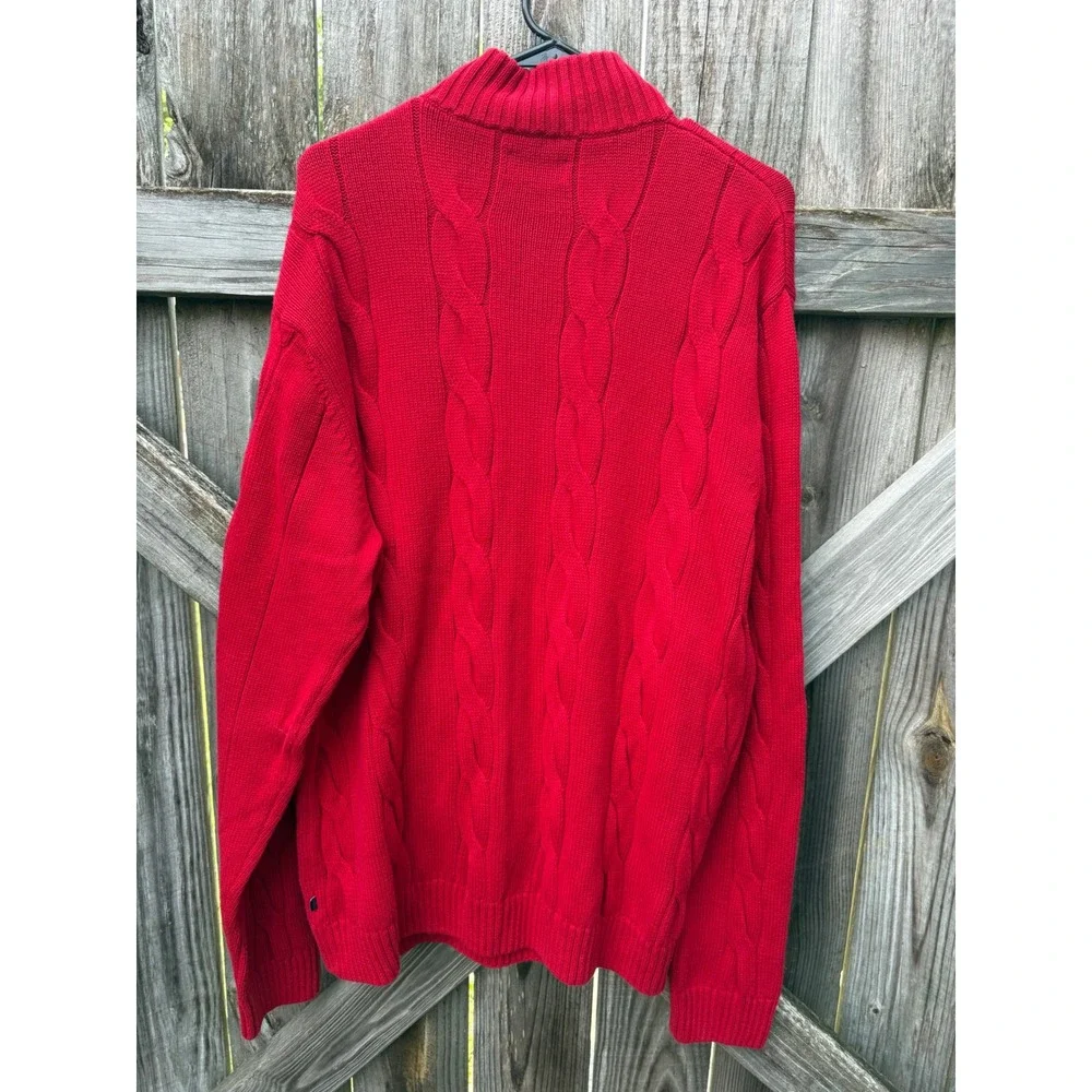 Chaps Red Cable Knit Cotton Sweater Mens XXL Mock Neck Button Pullover